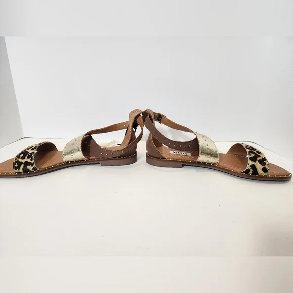 Myra Women’s Size 8 Leopard Print Gold‎ Studded Leather Sandals Boho chic READ - Picture 5 of 8